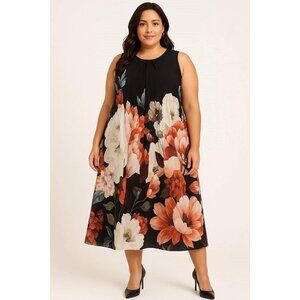 Womens Holiday Party Sheer Floral Chiffon Dress Plus Size 22 Lined Oversized